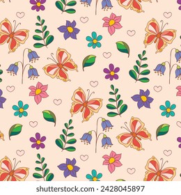 Spring seamless pattern. Decorative ornamental seamless spring pattern design. Vector illustration pattern design for Poster, Banner, Flyer, Card, Cover, Post, Promotion, fabric, backgrounds, package.