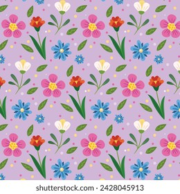 Patrón sin costuras de primavera. Diseño ornamental decorativo de patrón de primavera sin costuras. Diseño de patrón de ilustración vectorial para Póster, Banner, Flyer, Tarjeta, Cubierta, Post, Promoción, tela, fondos, paquete.