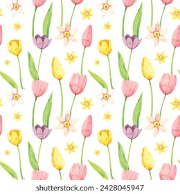 Spring seamless pattern. Decorative ornamental seamless spring pattern design. Vector illustration pattern design for Poster, Banner, Flyer, Card, Cover, Post, Promotion, fabric, backgrounds, package.