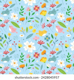 Spring seamless pattern. Decorative ornamental seamless spring pattern design. Vector illustration pattern design for Poster, Banner, Flyer, Card, Cover, Post, Promotion, fabric, backgrounds, package.