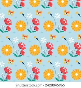 Spring seamless pattern. Decorative ornamental seamless spring pattern design. Vector illustration pattern design for Poster, Banner, Flyer, Card, Cover, Post, Promotion, fabric, backgrounds, package.