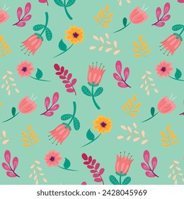 Patrón sin costuras de primavera. Diseño ornamental decorativo de patrón de primavera sin costuras. Diseño de patrón de ilustración vectorial para Póster, Banner, Flyer, Tarjeta, Cubierta, Post, Promoción, tela, fondos, paquete.