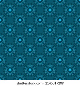 Spring seamless pattern with decorative stylized blue flowers on dark background. Vector image. Eps 10