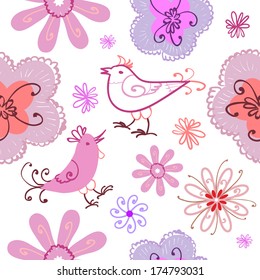Spring seamless pattern with doodles. Vector illustration.