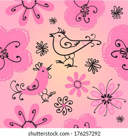 Spring seamless pattern with doodles. Vector illustration.