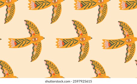 Spring seamless pattern with dove of peace. Summer illustration for fabric, cover, textiles. 