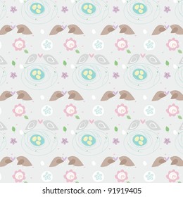 Spring seamless pattern with enamored birdies