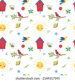 Spring seamless pattern. Flat vector illustration