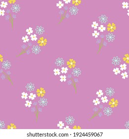 Spring seamless pattern with floral bouquets on purple background. Perfect for wallpaper, wrapping paper, seasonal greeting cards, summer invitations, fabric