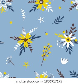 Spring seamless pattern with flowers and branches. Perfect for wallpaper, textile, wrapping paper, greeting cards