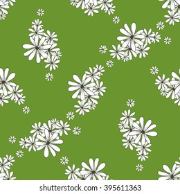 Spring seamless pattern with flowers chamomiles on the green background. vector spring flower background for wallpapers, textile, packaging on Easter, Womens day, Birthday, march 8