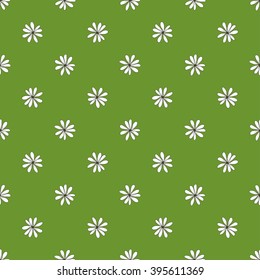 Spring seamless pattern with flowers chamomiles on the green background. vector spring flower background for wallpapers, textile, packaging on Easter, Womens day, Birthday, march 8