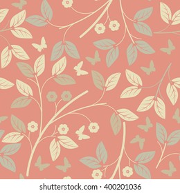 Spring seamless pattern with flowers, leaves and butterflies can be used for wallpaper, wrapping, summer and spring theme for decoration and more creative designs.