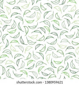 Spring seamless pattern with green leaves on a white background. Vector.