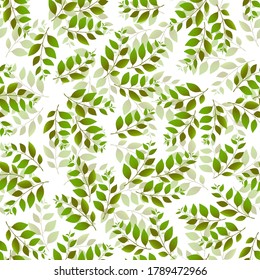 Spring seamless pattern with green sprigs. Vector stock illustration for fabric, textile, wallpaper, posters, paper. Fashion print. Branch with leaves. Doodle style.