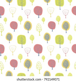 spring. Seamless pattern with hand drawn trees. Illustration for packaging, decorating, textiles, Wallpaper, and other.