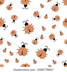 Spring seamless pattern with ladybug. Flat style, vector print