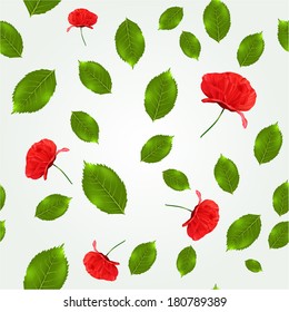 Spring seamless pattern with leaves and poppies. Eps 10 vector