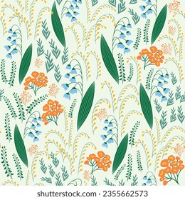 Spring seamless pattern with lily of the valley flowers