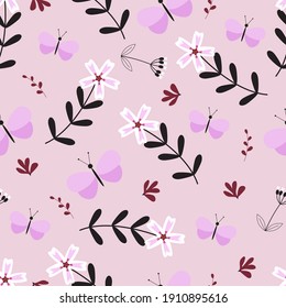 Patrón sin soldadura de primavera con flox y mariposa