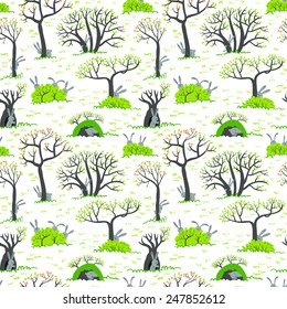 Spring seamless pattern with rabbits