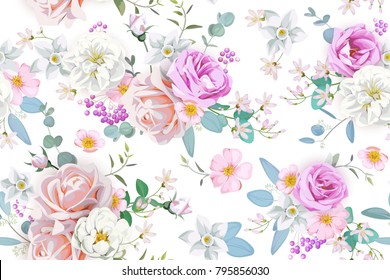Spring seamless pattern with roses