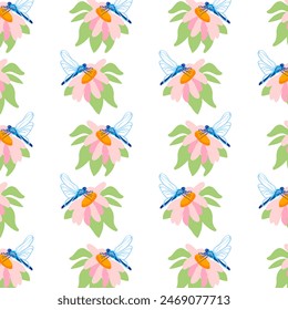 Spring seamless pattern rows cute pink peonies white Summer template Plant wildflower peony ditsy ornament wrapping fabric wallpaper textile mosaic vector