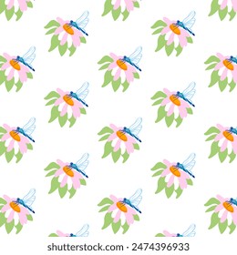 Spring seamless pattern rows cute pink peonies white Summer template Plant wildflower peony ditsy ornament wrapping fabric wallpaper textile mosaic vector