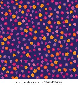 Patrón sin fisuras de primavera con flores pequeñas. Planta de fondo para la moda, tapicería, estampado, textil, envoltura de regalo y chatarra.
