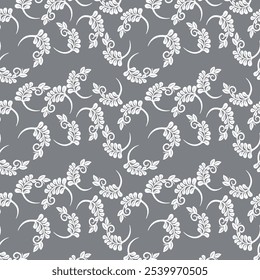 Spring seamless pattern with sprigs. Vector stock illustration for fabric, textile, wallpaper, paper. Branch with leaves. Doodle vector illustration. Simple minimalistic pattern.
