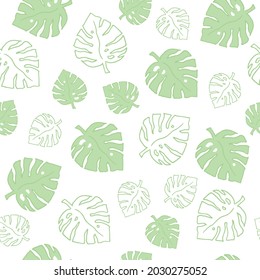 Spring seamless pattern with tropical green leaves for print and background. Vector illustration.
