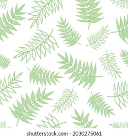 Spring seamless pattern with tropical green leaves for print and background. Vector illustration.