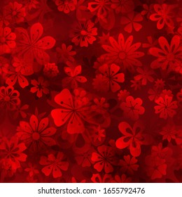 Spring seamless pattern of various flowers in red colors
