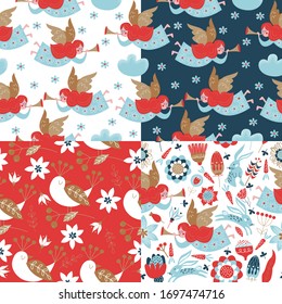 Spring seamless pattern. Vector cute illustration. For printing on fabric or paper. Patterns for clothing, Wallpaper, wrapping paper, tablecloths.