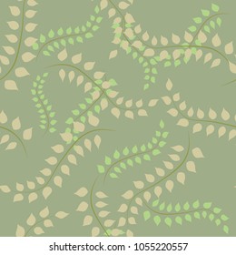 Spring seamless pattern with young foliage. The leaves and branches of trees. Vector.