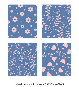 Spring seamless patterns set. Abstract and floral design. For fashion fabrics, kid’s clothes, home decor, quilting, T-shirts, cards and templates, scrapbooking etc. Vector illustration