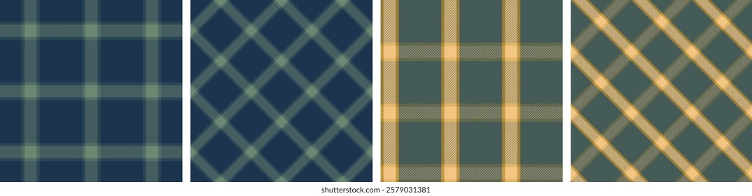 Spring seamless plaid and check pattern set. tartan checkered fabric fashion texture background. 