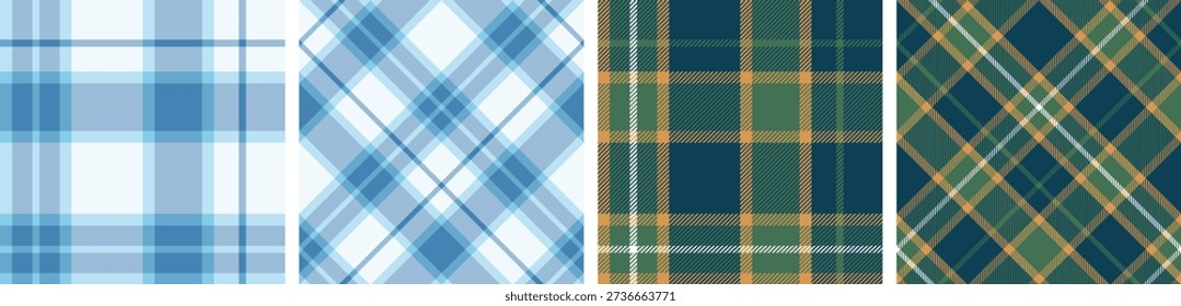 Spring seamless plaid and check pattern set. tartan checkered fabric fashion texture background. 