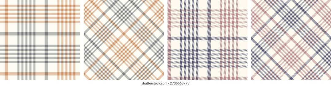 Spring seamless plaid and check pattern set. tartan checkered fabric fashion texture background. 