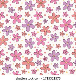 Spring seamless texture with cute flowers. Mother’s Day, Women’s Day and Valentine’s Day background. Vector