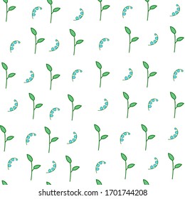 Nahtlose Frühlingsmaschine mit Blättern auf weißem Hintergrund. Vektorillustration nahtlos.