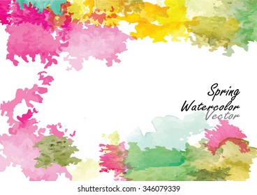 Spring season abstract background,vector watercolor brush hand drawn,Colorful spring time with pink green yellow happy 