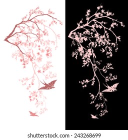 spring season blossom decorative design - blooming sakura branches vector