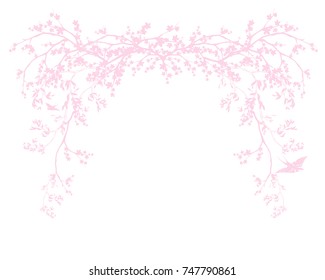 spring season blossom decorative design - blooming sakura branches vector arch