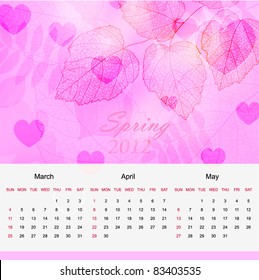Spring season calendar page of new 2012 year  with background an text  (vector eps 10)