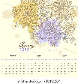 Spring season calendar page of new 2012 year with background an text (vector eps 8)