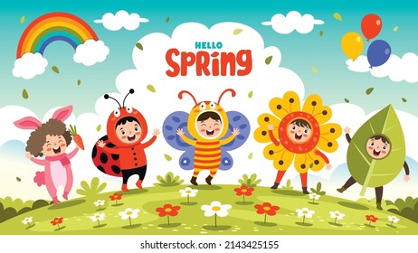 Spring Season With Cartoon