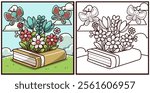 Spring season coloring page vector illustration
