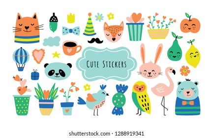 Spring season cute elements set. Childish print for cards, stickers, apparel and nursery decoration