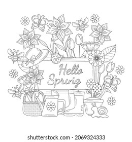 Spring Season Doodle Line Drawing Coloring Stock Vector (Royalty Free ...